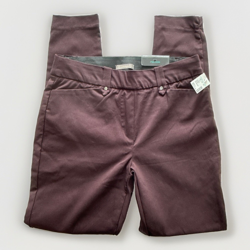 Maurices Women's Pull On Bengaline Skinny Ankle Pants Small Plum Burgundy 28x28